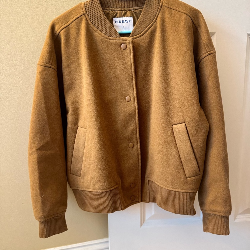 Old Navy Tan Bomber Jacket with Ribbed Cuffs